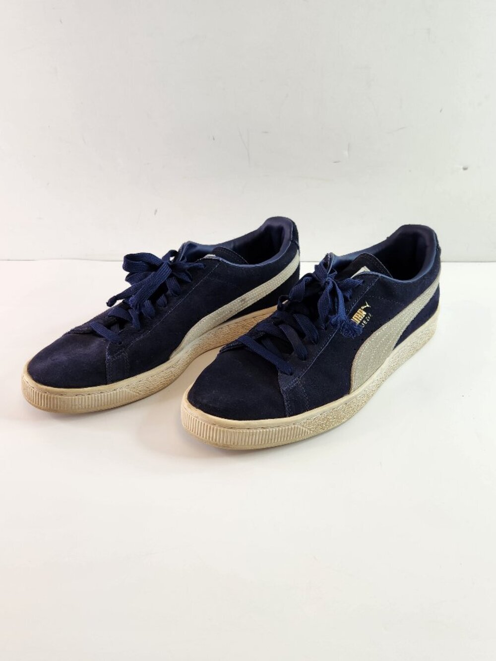 Puma Blue Suede Shoes Mens Size 10 Sneakers Gold Logo